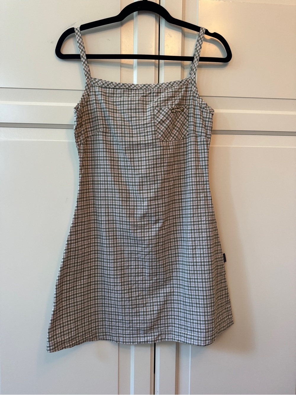 Vintage plaid poplin mini Dress in green and White - fits like small